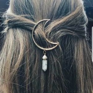 🌙Boho Crescent Moon Marble Stone Barrette